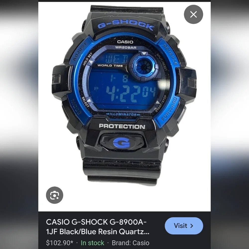 G ShockCasio Men's G8900A-1CR G-Shock Black and Blue Resin Digital Sport Watch